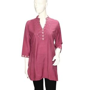 Westside Embroidered Tunic Burgundy Pink Cotton Blend Size L